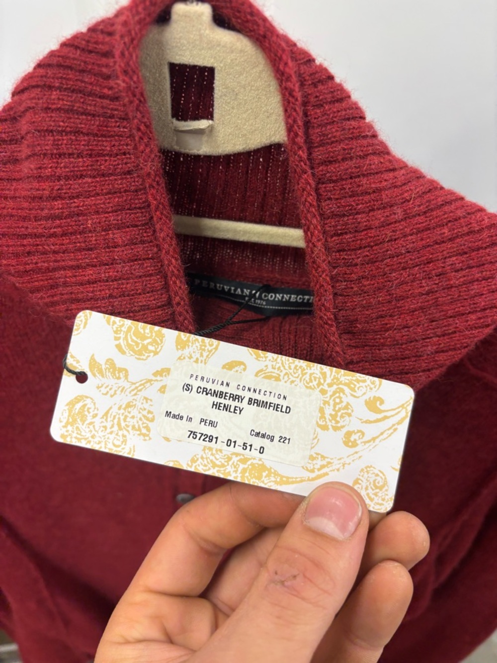 Peruvian Connection Deep Red V-Neck Button Pullover - Picture 2 of 2